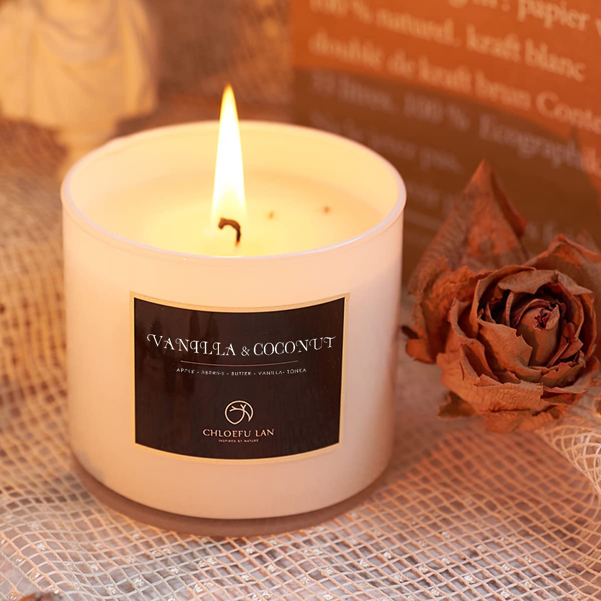 Chloefu LAN Vanilla & Coconut Scented Candle Sets Luxury Soy Jar Candle 7.1oz45 Hour Long Lasting Burn Highly Scented Valentines
